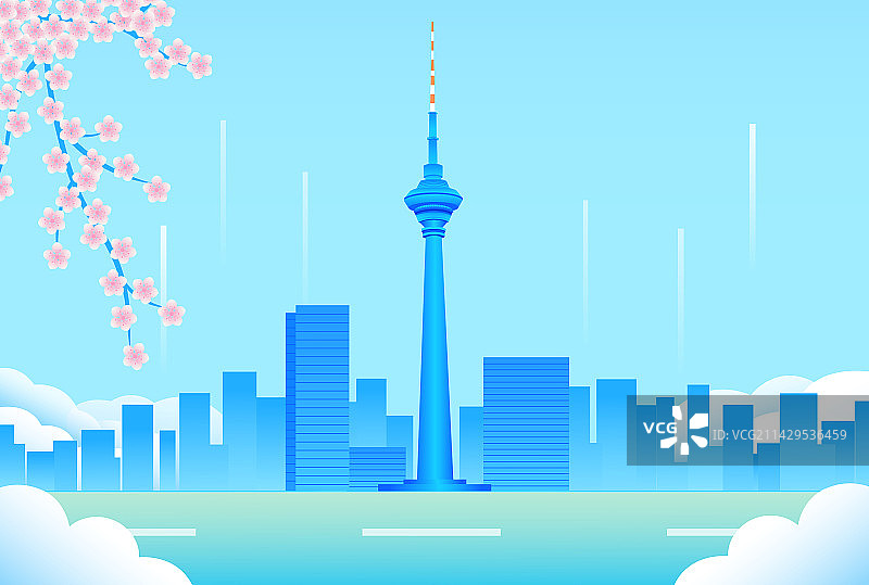 天津广播电视塔矢量插画，津门十景之一，天塔旋云图片素材