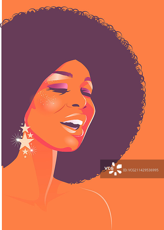 有着蓬松卷发的漂亮女歌手图片素材