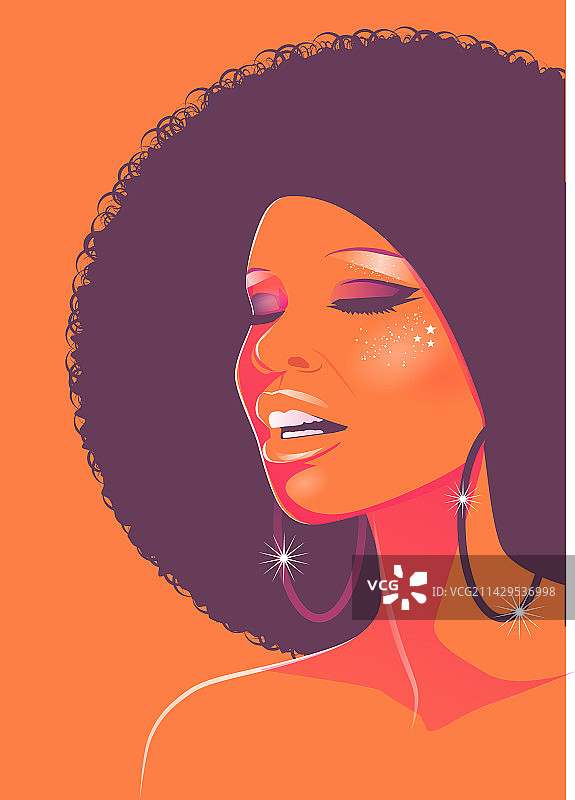 有着蓬松卷发的漂亮女歌手图片素材