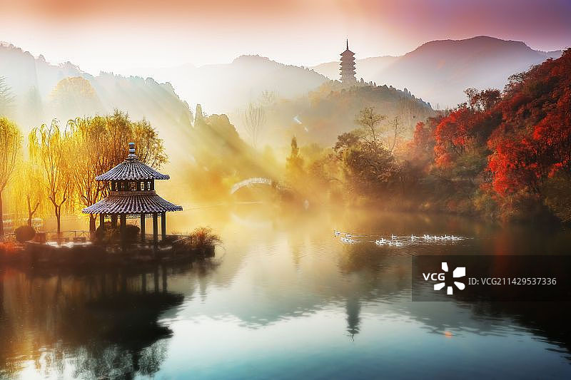 济南红叶谷风光图片素材