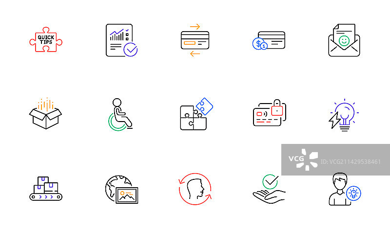 信用卡支付方式和笑脸线性图标图片素材
