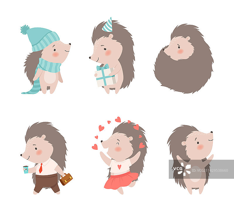 享受不同乐趣的灰色刺猬卡通形象图片素材