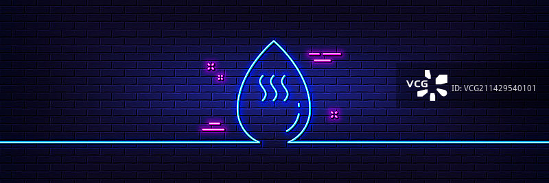 热水滴线性图标，清洁水标志霓虹灯图片素材