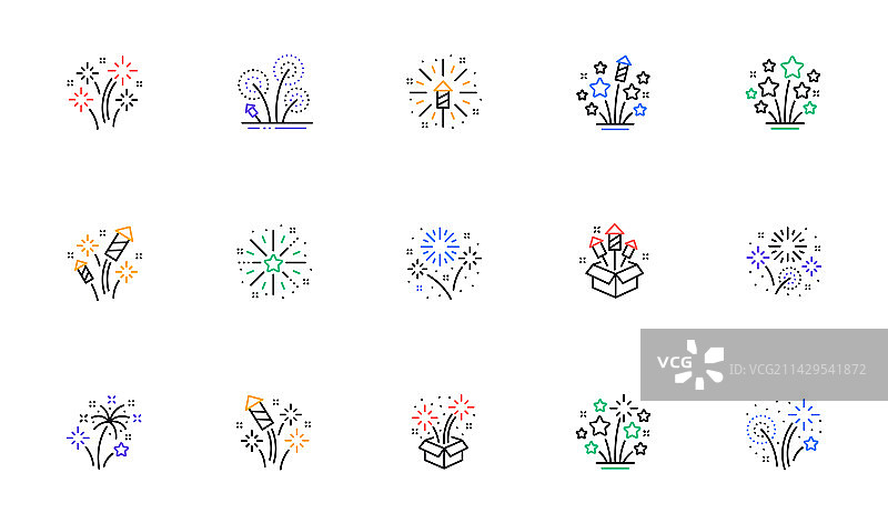 圣诞节烟花线性图标集图片素材