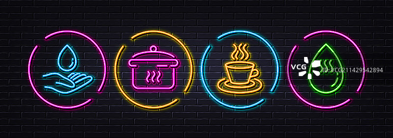 水护理茶杯和煮锅极简线条图片素材