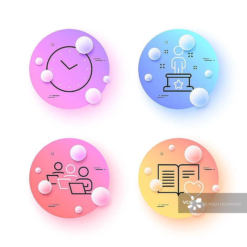 团队合作、爱、书籍和时间极简线条图标图片素材