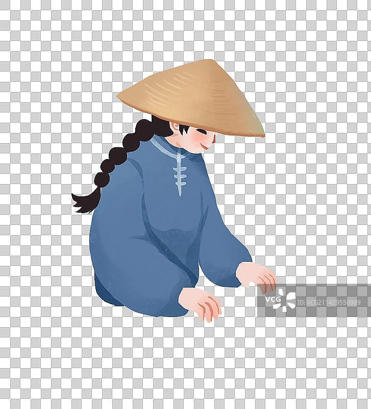 春天节气插画茶园采茶女设计元素图片素材