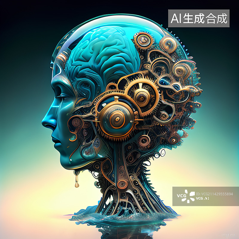 【AI数字艺术】齿轮机械脑智能机器人侧面头像图片素材