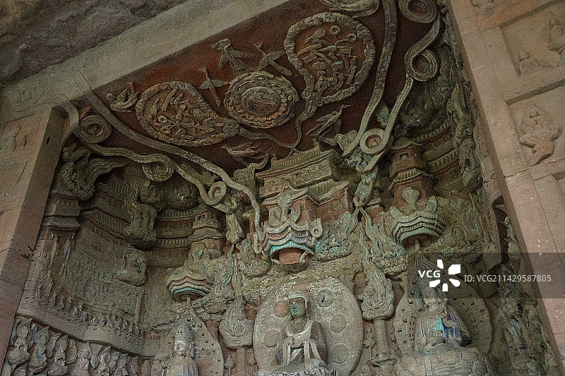 大足石刻北山石刻观无量寿佛经变相图片素材