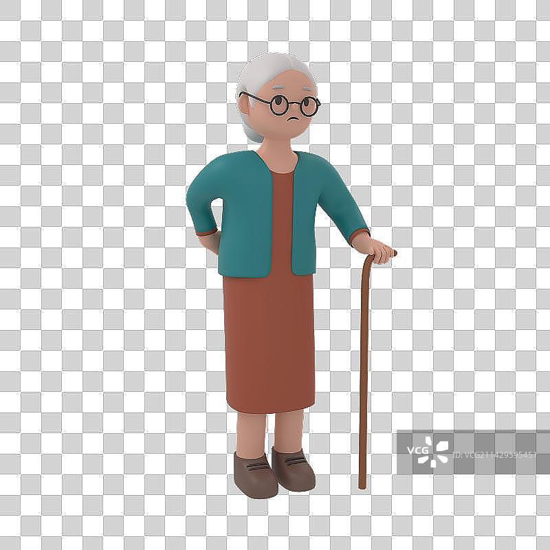 3d渲染腰痛的老太太插画图片素材