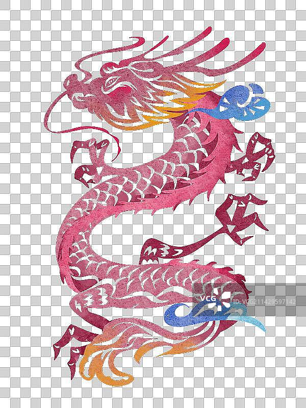 龙年艺术剪纸晕染风插画元素图片素材
