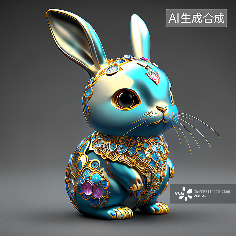 【AI数字艺术】景泰蓝装饰艺术兔子图片素材
