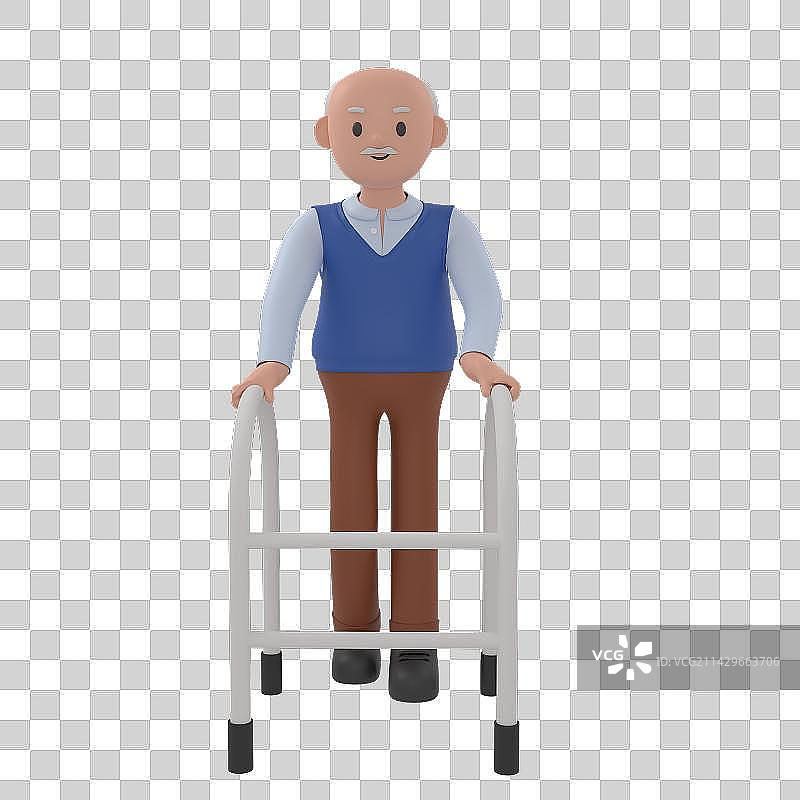 3d渲染康复训练的老头插画图片素材
