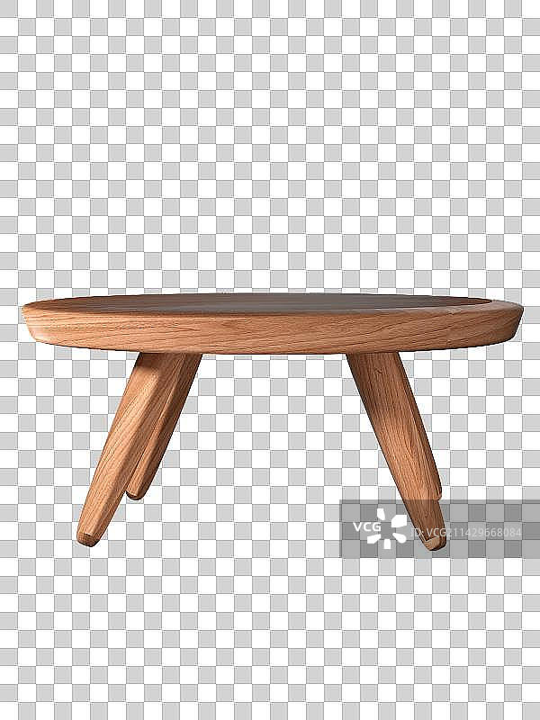 免抠3D渲染家具木头矮脚圆桌子图片素材