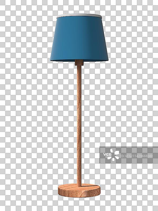 免抠3D渲染家具蓝色灯罩木头落地灯图片素材