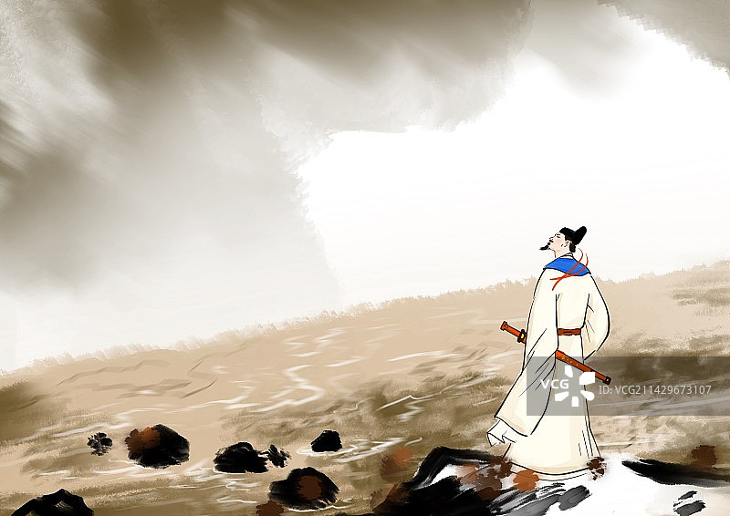 君不见黄河之水天上来，奔流到海不中国风教育文学故事插画古代人物成语典故图片素材