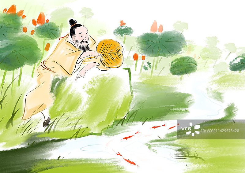 水到渠成中国风教育文学故事插画古代人物成语典故图片素材