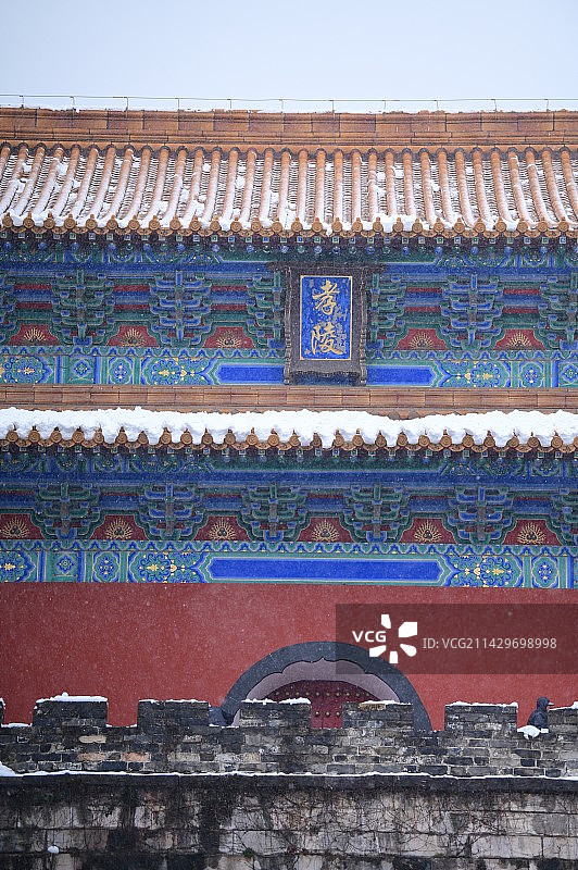南京下雪天的明孝陵和腊梅图片素材