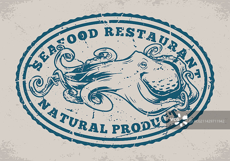 复古单色章鱼海鲜贴纸图片素材