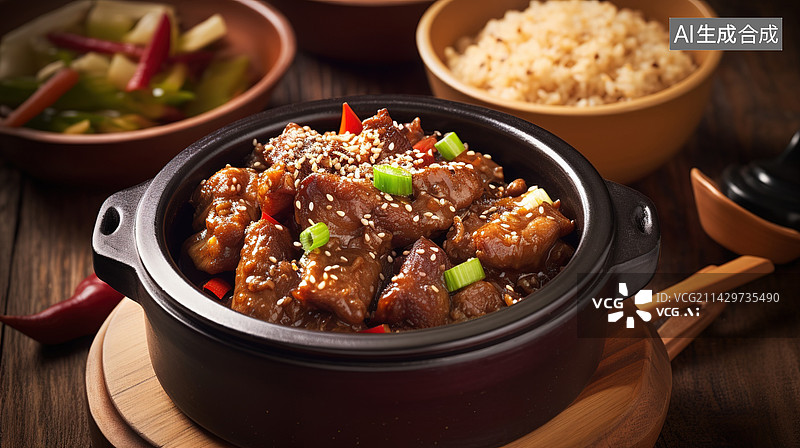 【AI数字艺术】充满食欲的砂锅里东方传统美食图片素材