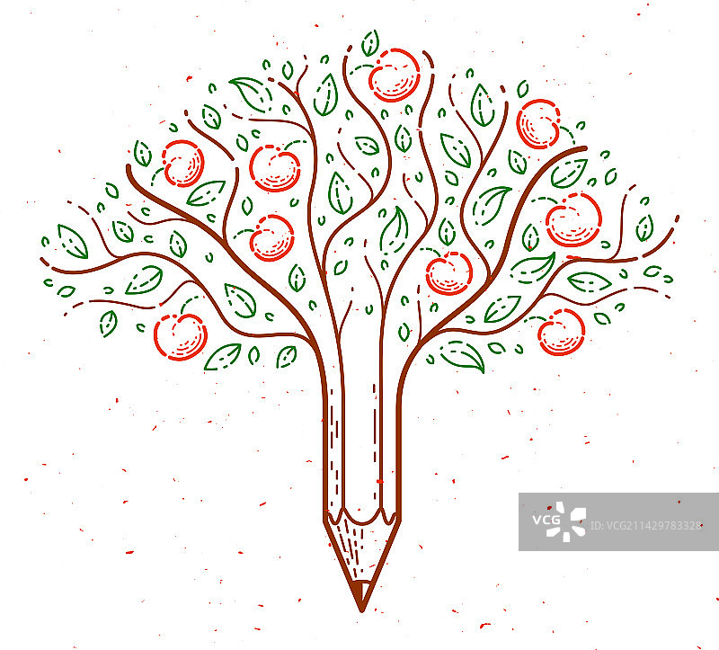 美丽的苹果树水果铅笔组合图片素材