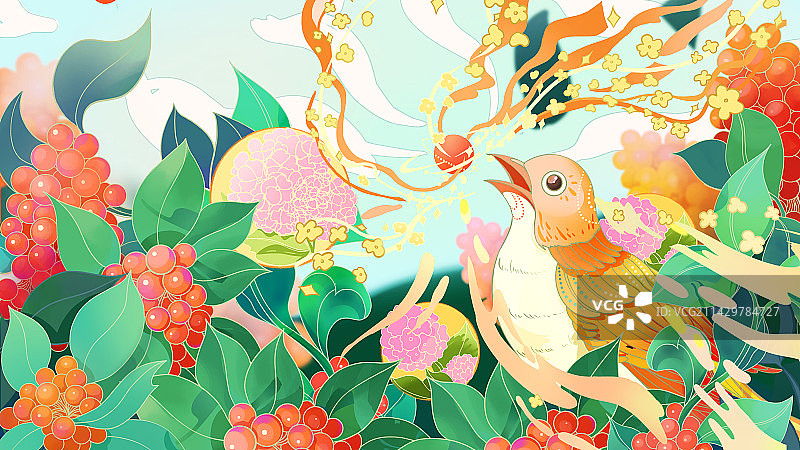 中国风夏天叶子创意万物生场景图片素材