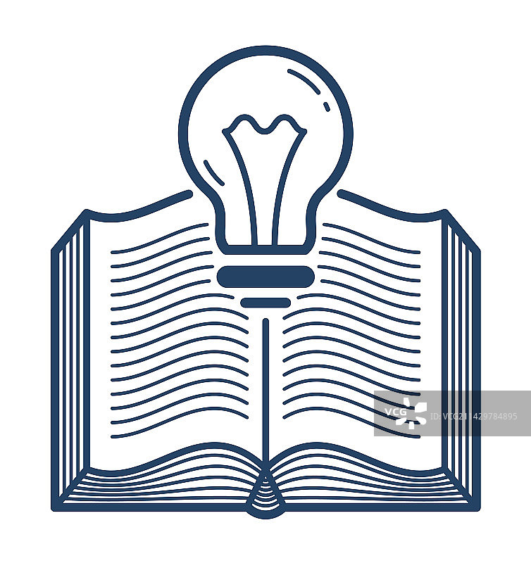 带有创意灯泡线性图标的打开的书本图片素材