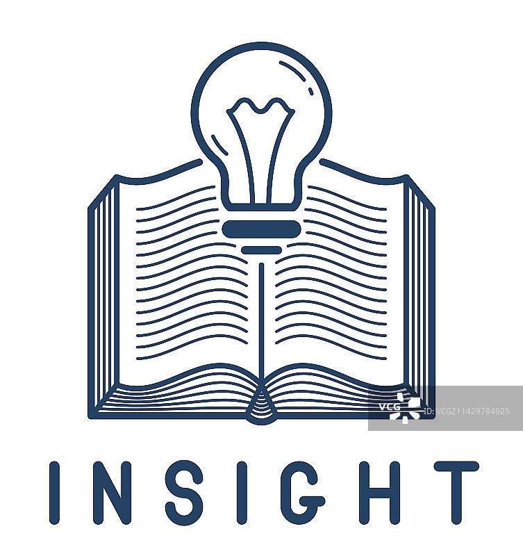 带有创意灯泡线性图标的打开的书本图片素材