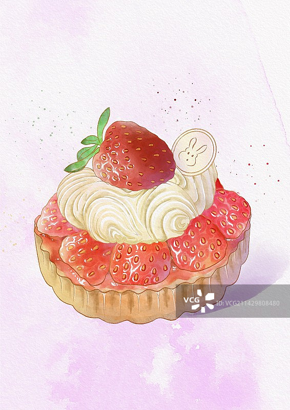 水彩 草莓甜品 奶油蛋糕图片素材