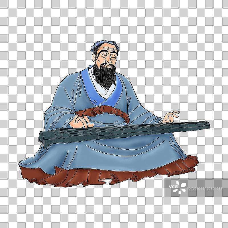 水墨古风弹琴孔子古代人物形象图片素材