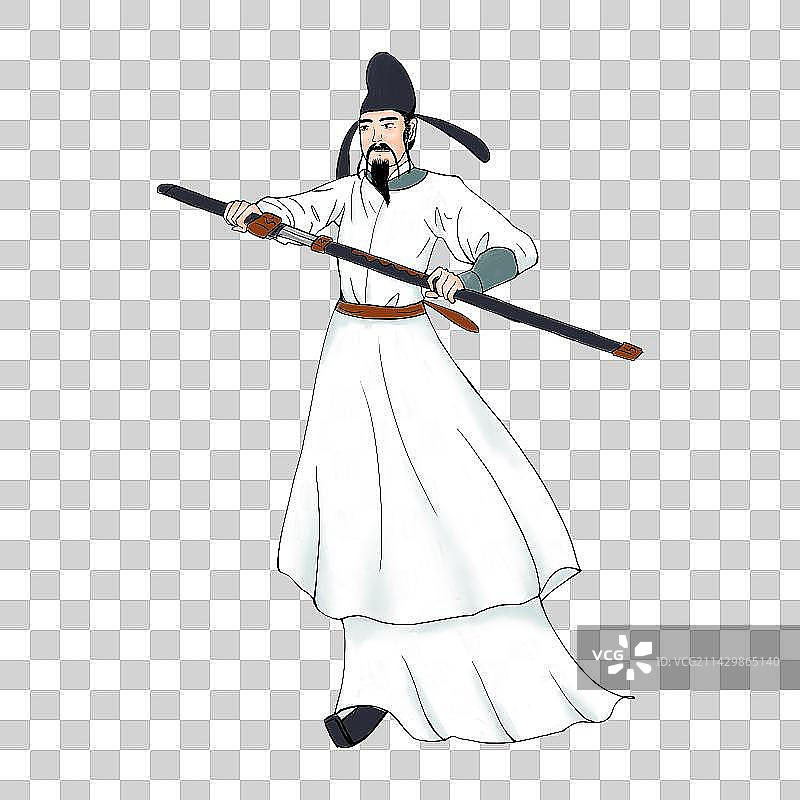 水墨古风舞剑李白古代人物元素图片素材