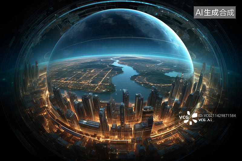 【AI数字艺术】科技感地球城市图片素材