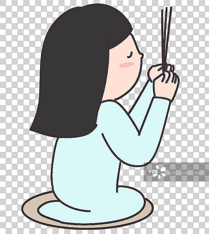 烧香的女孩元素图片素材