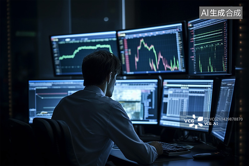 【AI数字艺术】电脑监视股票市场走势图片素材
