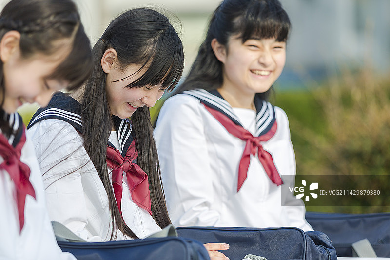 在公园里学习的女中学生图片素材