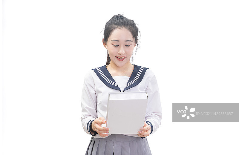 青年女学生穿着制服拿着书的东方女性形象图片素材
