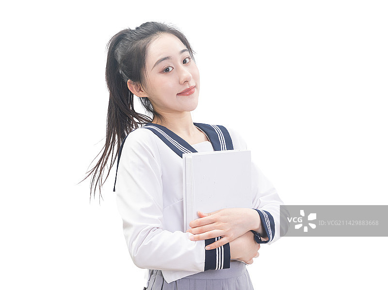 青年女学生穿着制服拿着书的东方女性形象图片素材