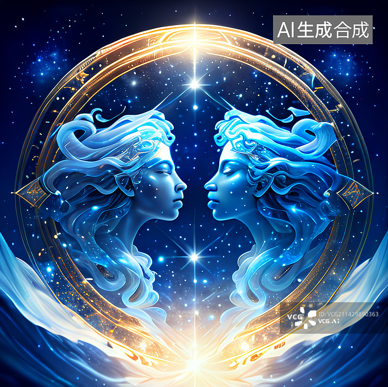 【AI数字艺术】星空背景梦幻蓝十二星座图片素材