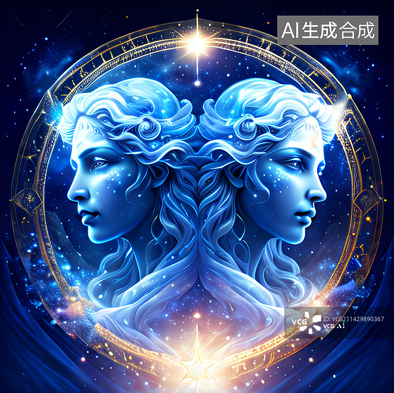 【AI数字艺术】星空背景梦幻蓝十二星座图片素材