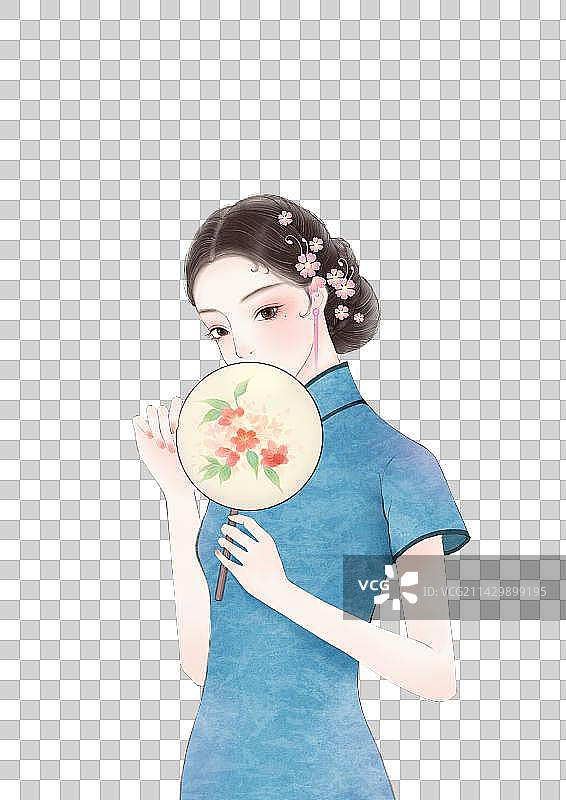 国风旗袍美人节气元素图片素材