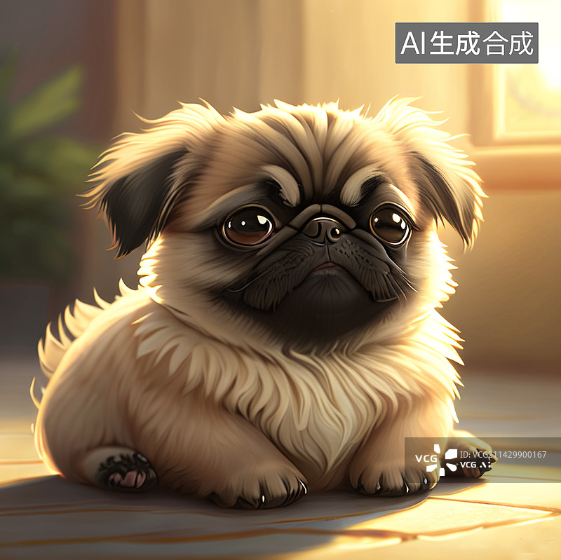 【AI数字艺术】温暖阳光下可爱的小京巴狗图片素材