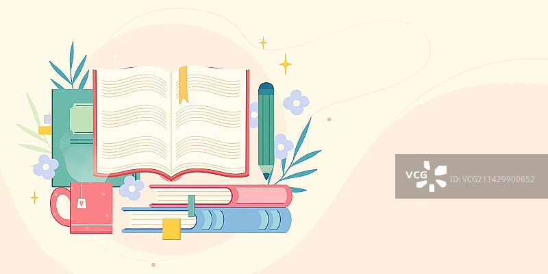 世界读书日-打开的书本教科书手绘卡通插画图片素材