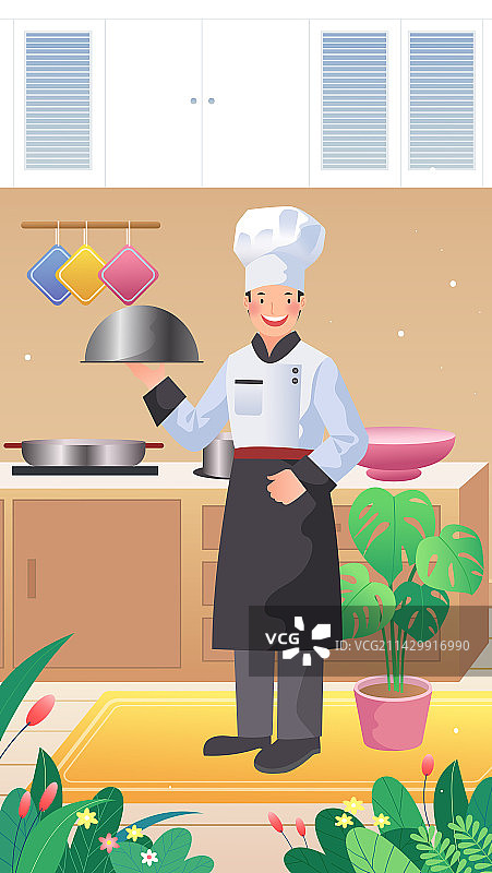 五一劳动节劳动者人物厨师在厨房工作插画图片素材