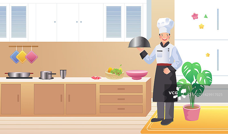 五一劳动节劳动者人物厨师在厨房工作插画图片素材