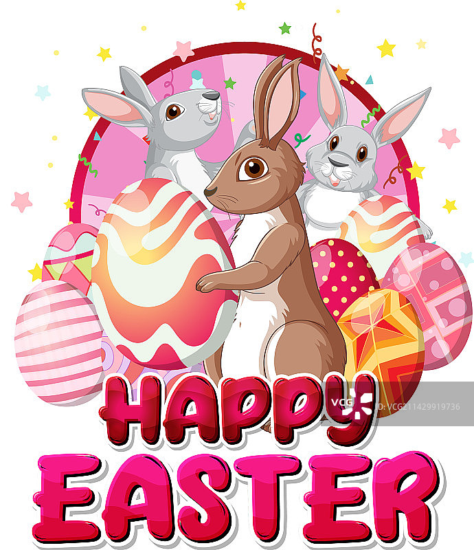 带有兔子和彩色鸡蛋的复活节快乐图案图片素材