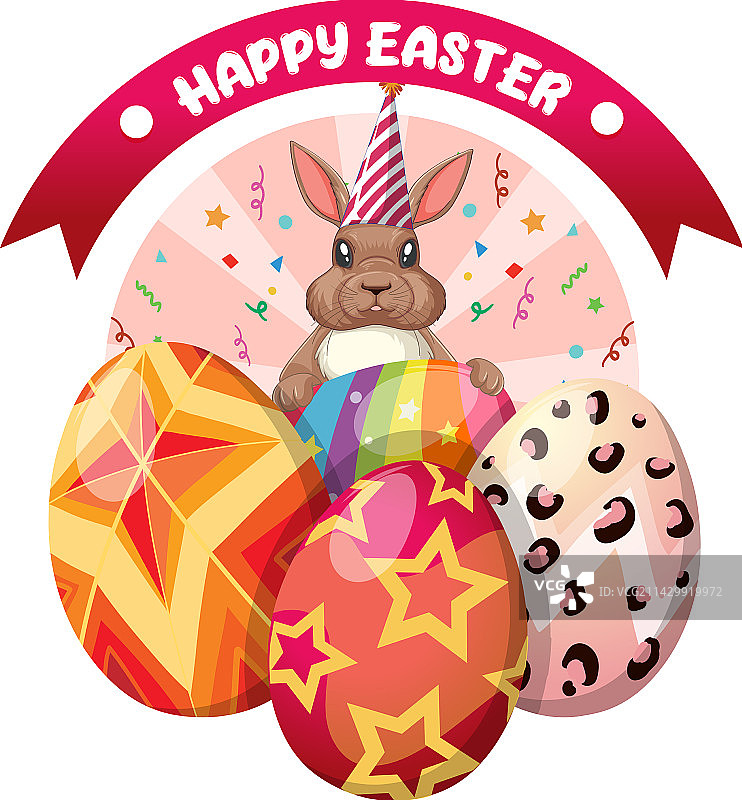 带有兔子和彩色鸡蛋的复活节快乐图案图片素材