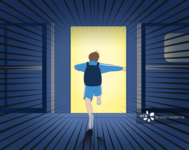 交通工具地铁小学生上学放学迟到放学后跑步跳跃插画图片素材