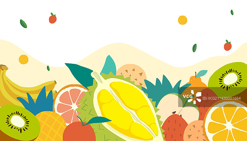 手绘榴莲猕猴桃橘子水果酥包装图片素材