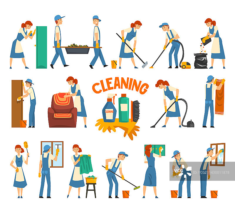 穿制服的清洁公司员工图片素材