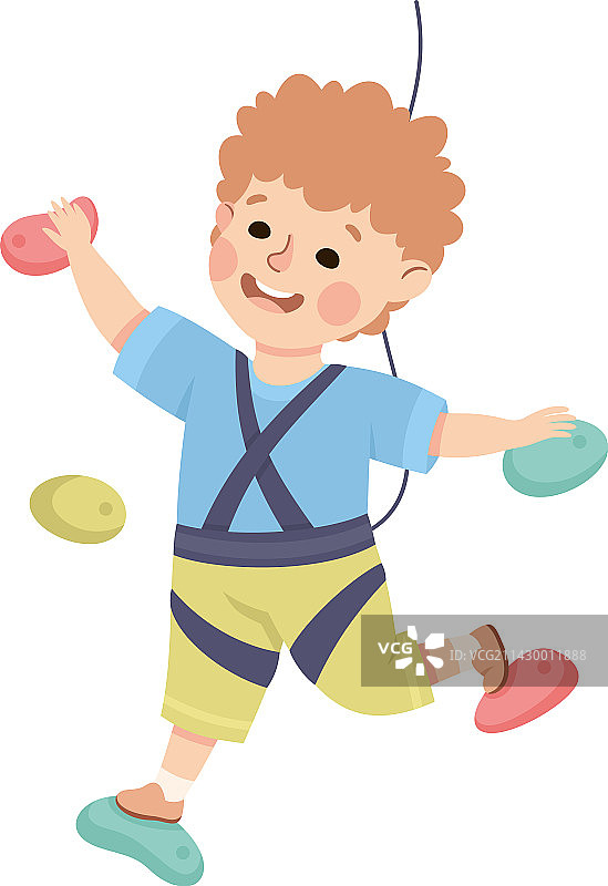 快乐的小男孩爬墙图片素材